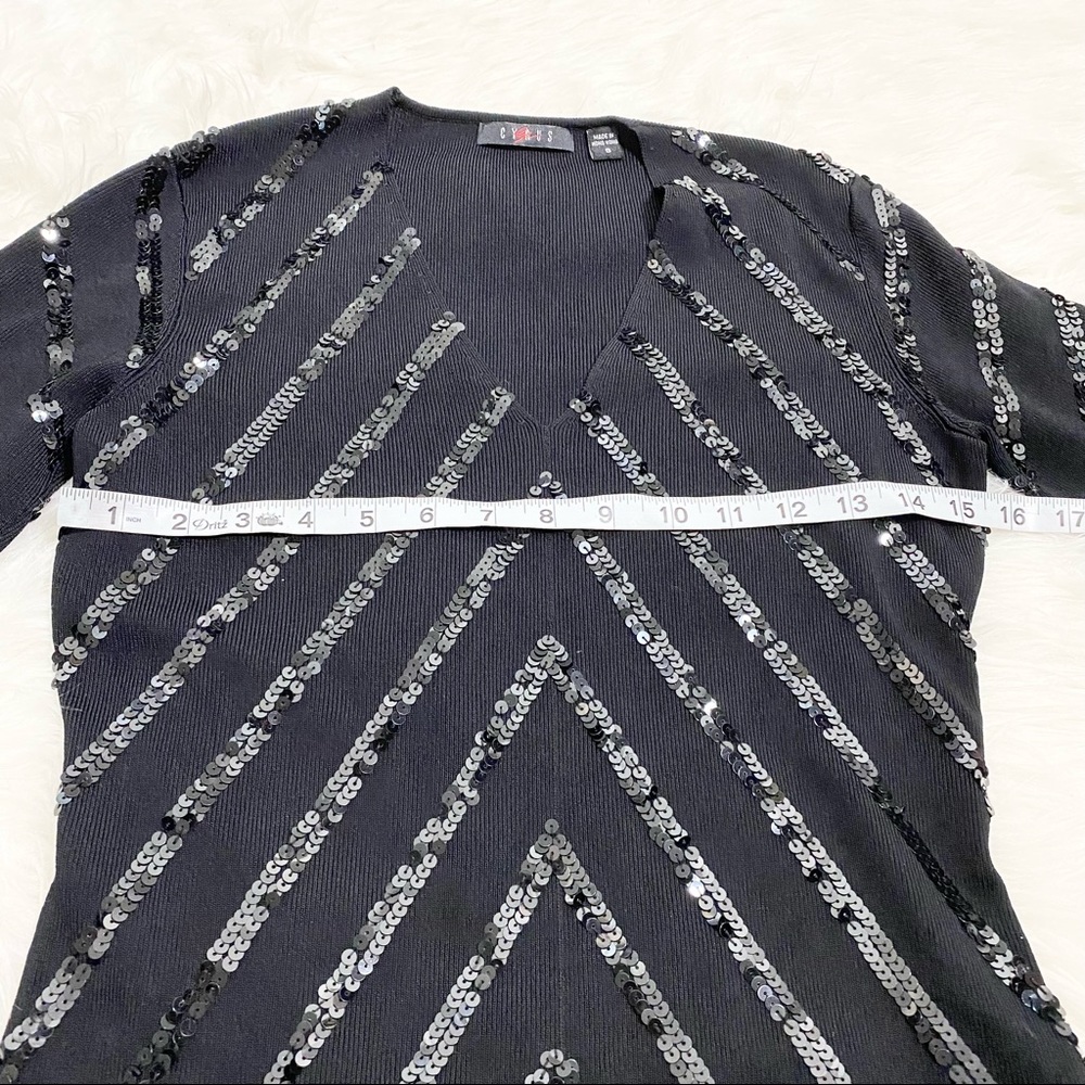 Black Sequin Long Sleeve Blouse - Picture 3 of 4